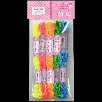 Набор ниток для вышивания (мулине) 'deVENTE. DIY Neon ART' полиэстеровые нити, длина 8 м, 5 рулонов, 5 неоновых цветов, в пластиковом пакете с блистерным подвесом