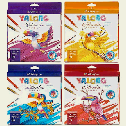Карандаши цветные ' Yalong ' Parrot, акварельные, Jumbo 24цв+кисть, трехгранные, утолщенные, деревянные, картонная упаковка, европодвес