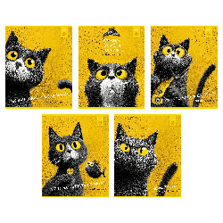 Тетрадь 48л А5ф клетка 60-65г/кв.м на скобе тиснение 5 диз.в блоке скругл.углы серия -Пушистый философ-