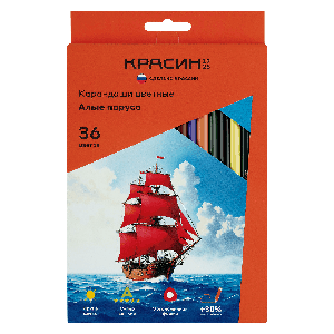 Карандаши цветные Красин 'Алые Паруса', 36цв., трехгран., заточен., картон, европодвес