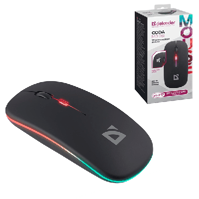 Мышь ' Defender ' MB-261 Coda беспроводная оптическая, 4 кнопки, черная, 800/1200/1600 DPI, подсветка