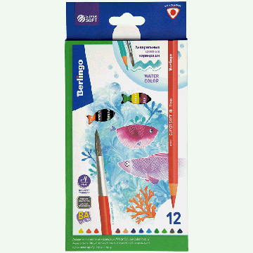 Карандаши цветные акварельные Berlingo 'SuperSoft. Рыбки', 12цв.+кисть, трехгран., заточен., картон, европодвес