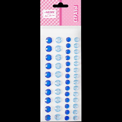 Стразы акриловые самоклеящиеся 'deVENTE. DIY Two Tone Rhinestones' 48 шт, двуцветные, голубые, размеры 6 мм и 8 мм, в пластиковом пакете с блистерным подвесом.