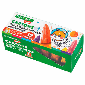 Восковые мелки фигурные BRAUBERG KIDS 'РАКЕТА', НАБОР 12 цветов + НАКЛЕЙКИ В ПОДАРОК, 273082