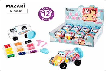 Тесто для лепки МАШИНКА, 12 цветов по 9.8 г, пластиковые формочки 2 шт. в комплекте, пластиковая банка