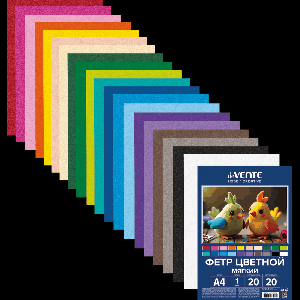 Фетр цветной мягкий A4 'deVENTE. HOBBY CREATIVE. Яркие цвета' 20 цв, 20 л, толщина 1 мм, пластиковый пакет с европодвесом
