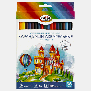 Карандаши акварельные Гамма 'Классические', 36цв., шестигранные, заточен., с кистью, картон. упак., европодвес