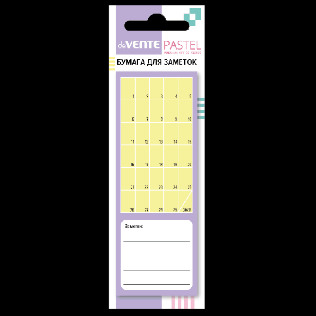 Клейкая бумага для заметок-планер 'deVENTE. Pastel' 40x110 мм, 40 листов, офсет 80 г/м?, в картонном блистере и пластиковом пакете с европодвесом