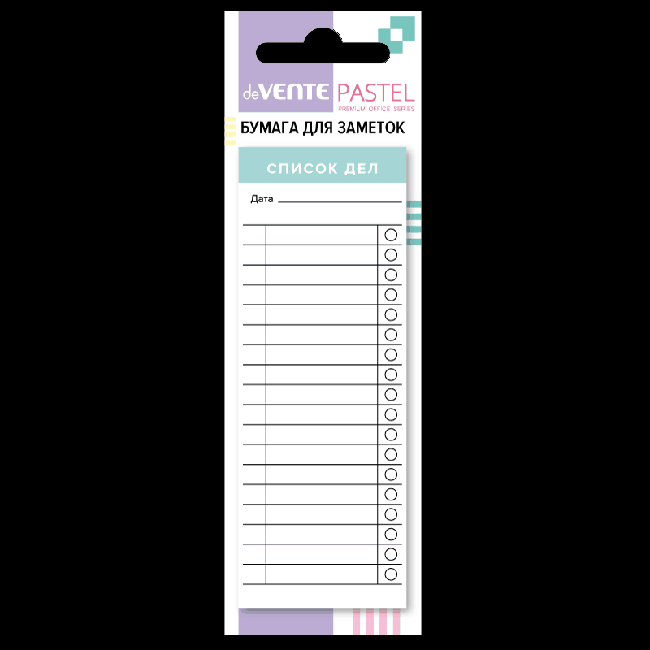 Клейкая бумага для заметок-планер 'deVENTE. Pastel' 40x110 мм, 40 листов, офсет 80 г/м?, в картонном блистере и пластиковом пакете с европодвесом