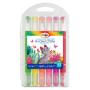 Фломастеры двусторонние Гамма 'Классические', 12цв., суперсмываемые, пластик.бокс, т/у