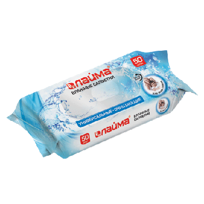 Салфетки влажные ЛАЙМА 50шт., универсальные очищающие для всей семьи, ш/к 91136