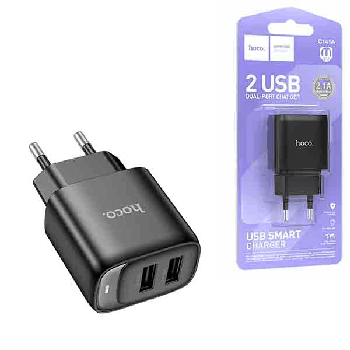 Блок питания сетевой ' Hoco ' C141A черный, 2,1А, 2 USB (кабель в комплект не входит)