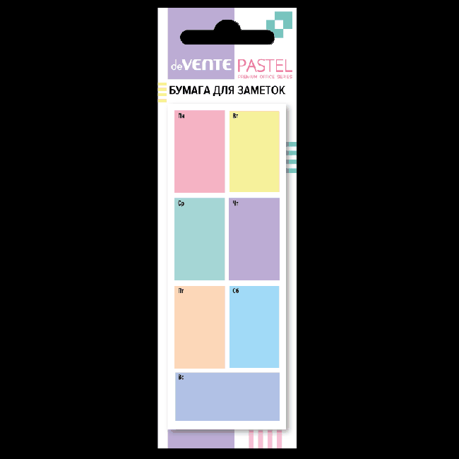 Клейкая бумага для заметок-планер 'deVENTE. Pastel' 40x110 мм, 40 листов, офсет 80 г/м?, в картонном блистере и пластиковом пакете с европодвесом