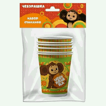 Стаканы бумажные ' Веселая Затея ' Чебурашка 250мл, в наборе 6шт