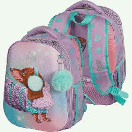 Рюкзак 'deVENTE. Choice Lite. Dachshund' школьный жесткий 38x29x17 см (17 л) вес 880 г, 1 отделение на молнии с разделителями для учебников, 1 отделение с органайзером, 2 боковых к