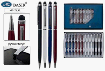 Ручка металлическая: с поворотным механизмом, со стилусом; цветной корпус /ассорти/, клип и наконечник серебристые.