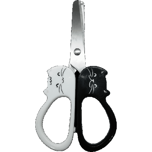 Ножницы детские 'deVENTE. MooreCafe' 12 см, двухцветные пластиковые кольца в виде котиков, в картонном блистере