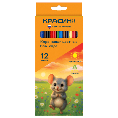 Карандаши цветные Красин 'Поле чудес', 12цв., трехгр., заточен., картон, европодвес