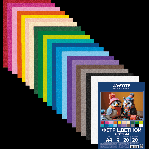Фетр цветной жесткий A4 'deVENTE. HOBBY CREATIVE. Яркие цвета' 20 цв, 20 л, толщина 2 мм, пластиковый пакет с европодвесом