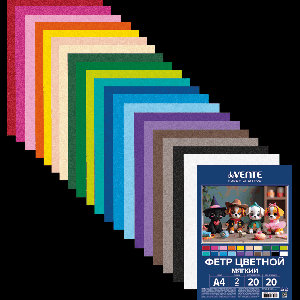 Фетр цветной мягкий A4 'deVENTE. HOBBY CREATIVE. Яркие цвета' 20 цв, 20 л, толщина 2 мм, пластиковый пакет с европодвесом