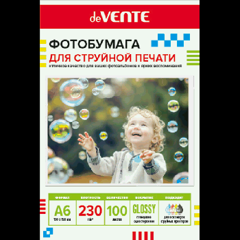 Фотобумага для струйной печати 'deVENTE' A6 (10x15 см) 100 л, 230 г/м?, глянцевая односторонняя, в картонном коробе