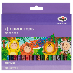 Фломастеры Гамма 'Малыш', 18цв., печать на корпусе, смываемые, картон. упак., европодвес