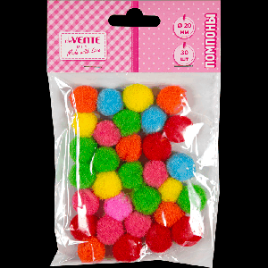 Набор помпонов для творчества 'deVENTE. DIY' 20 мм, 30 шт, в пластиковом пакете с блистерным подвесом, цвета ассорти