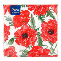 Салфетки бумажные 3-слойные ' Pero ' Prestige Восточные маки, 20шт, 100% целлюлоза, 33*33см