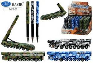 Шариковая ручка-игрушка: 'ВОЕННАЯ ТЕХНИКА'; цветной корпус в форме военной машины /ассорти/, цвет чернил-синий, 0,7 mm.