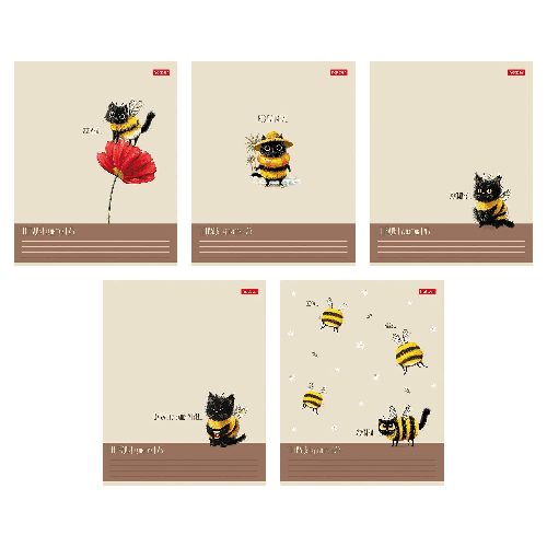 Тетрадь 48л А5ф клетка 60-65г/кв.м на скобе тиснение 5 диз.в блоке скругл.углы серия -ЖЖ-МЯУ-