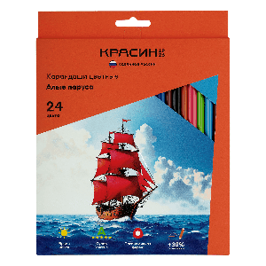 Карандаши цветные Красин 'Алые Паруса', 24цв., трехгран., заточен., картон, европодвес
