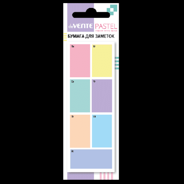 Клейкая бумага для заметок-планер 'deVENTE. Pastel' 40x110 мм, 40 листов, офсет 80 г/м?, в картонном блистере и пластиковом пакете с европодвесом