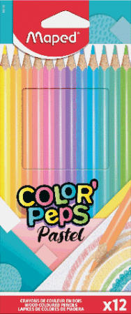 COLOR'PEPS PASTEL Карандаши цветные из американской липы, треугольные, ударопрочный грифель, в картонном футляре, пастельные цвета, 12 цветов