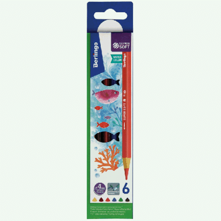 Карандаши цветные акварельные Berlingo 'SuperSoft. Рыбки', 06цв., трехгран., заточен., картон, европод