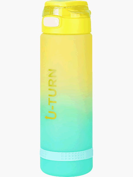 Бутылка для воды пластиковая с крышкой-защёлкой U-turn, желто-бирюзовая, 1000мл УД-0590