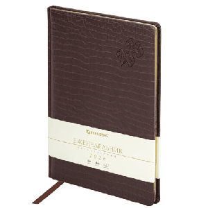 Еженедельник датированный 2026 БОЛЬШОЙ ФОРМАТ 210х297 мм, А4 BRAUBERG 'Comodo', под кожу, коричневый, 117152