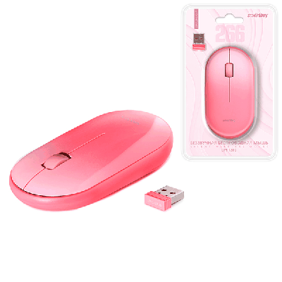 Мышь ' Smartbuy ' 266G One беспроводная оптическая, 3 кнопки, розовый градиент, переключаемое разрешение 1200 DPI, радиус работы до 10м, мини-ресивер USB, питание от 1 батарейки АА