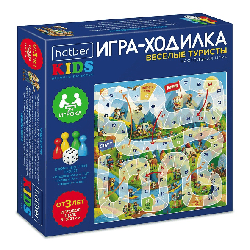 ИГРА для детей настольно-печатная Ходилка Пазл А3ф 310х310мм с кубиком и фишками-Веселые туристы- в Бокс-упаковке
