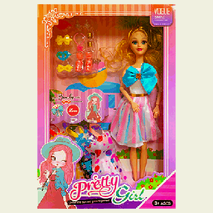 Кукла ' Pretty Girl ' набор: кукла 29,5см, 3 дополнительных платья, сумочка, аксессуары, картонная упаковка, 22*33*5см
