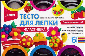 Тесто для лепки 6 цветов*80гр, 'Пластишка' яркие цвета, картонная коробка