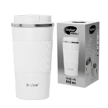 Термокружка 510 мл JOYLUX (ДЖОЙЛЮКС) EVERY DAY, нержавеющая сталь SUS304, силиконовый рукав, белый матовый, 700293