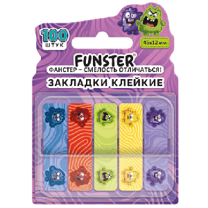 Закладки клейкие Z-сложения FUNSTER (ФАНСТЕР) 'Монстрики', 45х12 мм, 100 шт. (5 цветов х 20 листов), в диспенсере, 116701