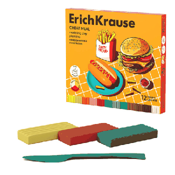 Пластилин ' Erich Krause ' Культ еды 12цв, 216г, со стеком, картонная коробка