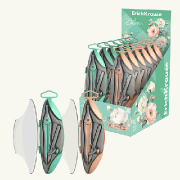 Циркуль ' Erich Krause ' Pastel Bloom 125мм, металлический циркуль с карандашом, универсальный держатель, пастельные цвета, пластиковый футляр с европодвесом