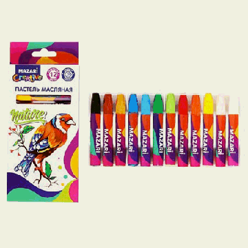 Пастель ' Mazari ' 12цв 73мм масляная, шестигранный корпус, картонная упаковка, европодвес
