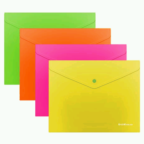 Папка на кнопке ' Erich Krause ' В5 Glossy Neon ассорти, пластик 0,18мм, текстура поверхности- зеркало, полупрозрачная