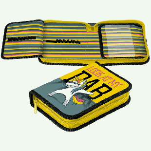 Пенал Hatber 200х140мм 1 отделение на молнии с 2-мя откид. планками -DAB- ткань