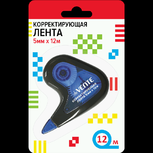 Корректирующая лента 'deVENTE' 5 ммx12 м, полупрозрачный корпус с черной рамкой, фронтальный аппликатор, в картонном блистере