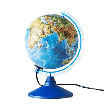 Глобус физический рельефный с подсветкой от сети 250мм " Globen "