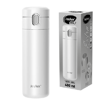 Термокружка 400 мл JOYLUX (ДЖОЙЛЮКС) EXTRA STYLE, нержавеющая сталь SUS304, белый матовый, 700281